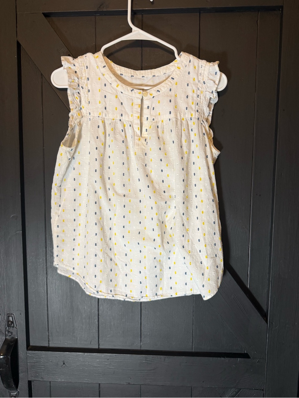 LOFT White Sleeveless Blouse with Yellow and Navy Dot Detail